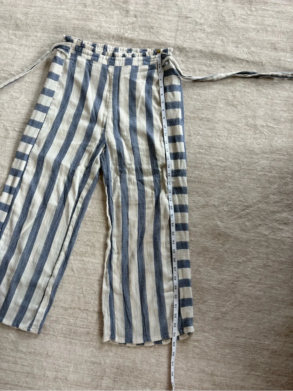 THML Women’s Blue and White Striped 100% Cotton Pants Size Medium